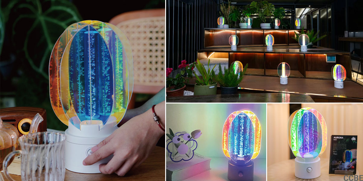 P3045TA // Aurora Lamp – Red Dot Award-Winning Minimalist Ambient Light with 360° Rotating Aurora Projection, Plug-in Assembly, Type-C Charging &amp; 1800mAh Battery