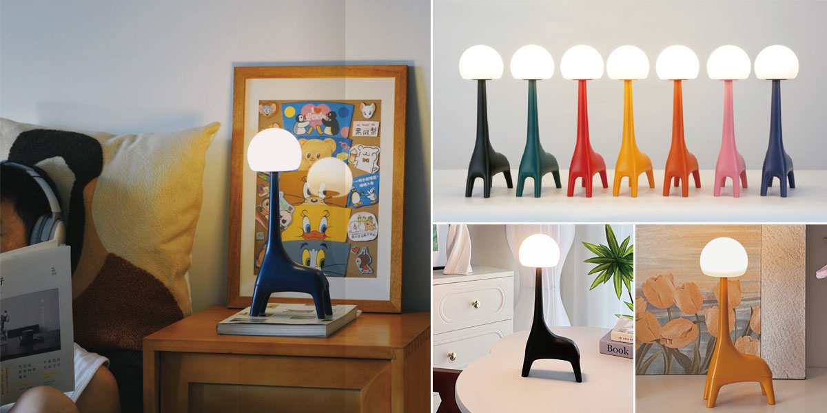 P3123TA // LUGEE – Giraffe-Inspired Desk Lamp with Built-In Bluetooth Speaker, Three-Tone Light (2700K/4500K/6500K), Stepless Dimming, 1800mAh Battery &amp; DIY Emoji Display