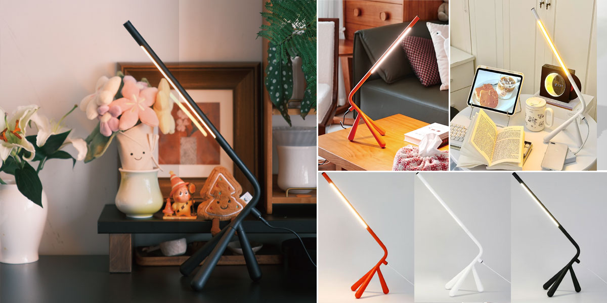 P3046TA-S // ROO-Light – Three-Legged Vessel–Inspired Standing Lamp with 360° Rotating Head, Minimalist Design, Portable Power Bank Support, All-Metal Build &amp; 7W Comfortable Study Light