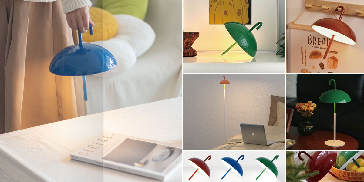 P3049TA // Umbrella 3W Portable Ambient Lamp with Hanging/Tabletop Use, IP44 Waterproof Rating, Three-Tone Light, Stepless Dimming &amp; 1800mAh Battery