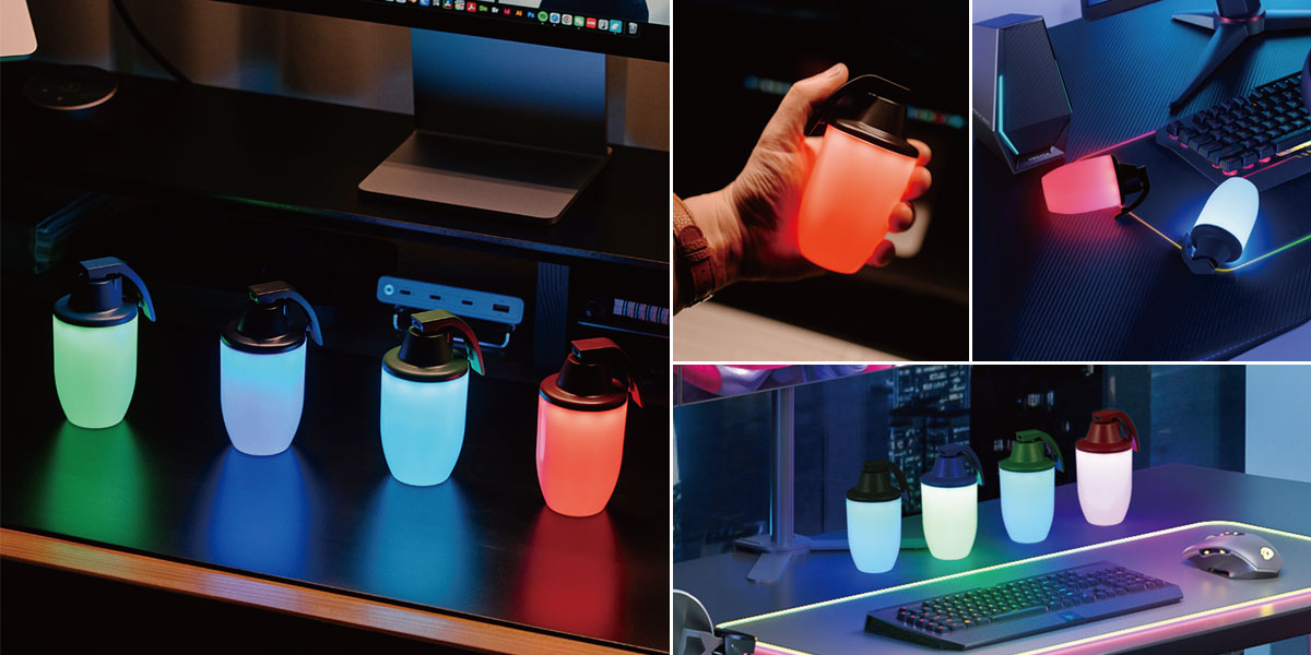 P3054TA // BoumBoum – Grenade-Style Trigger-Activated RGB Portable Light with Stepless Dimming, IP44 Waterproof Rating, 1800mAh Battery &amp; High-Quality LED